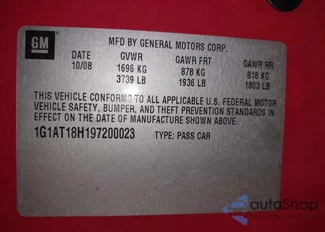 2009 Chevrolet Cobalt Lt from USA, damaged, VIN 1G1AT18H197200023